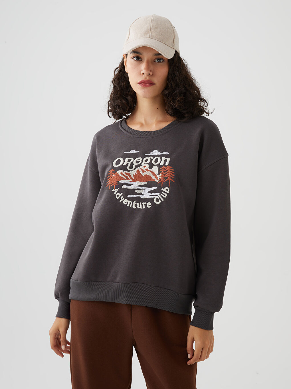 CALİMERA MODA Antrasit Bisiklet Yaka Kadın Sweatshirt