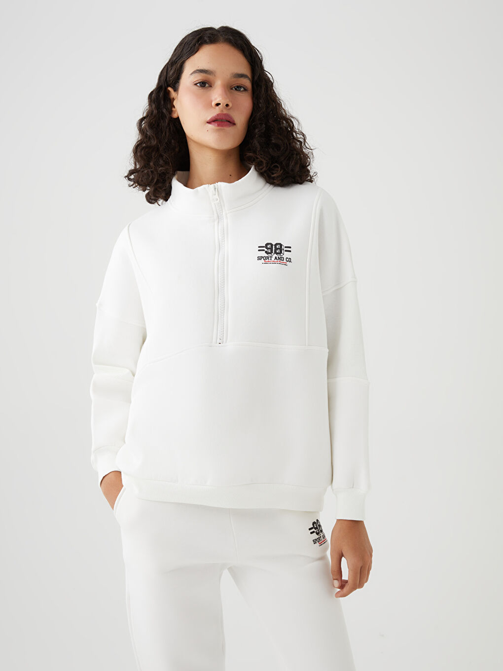 Ekru Fermuarlu Kadın Eşofman Takım-1