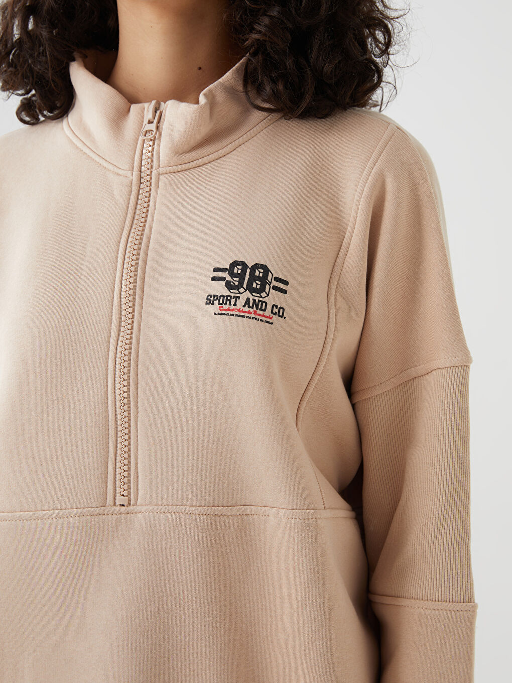 Bej Fermuarlu Kadın Eşofman Takım-3