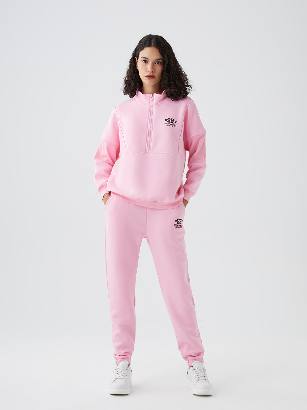 Pembe Fermuarlu Kadın Eşofman Takım