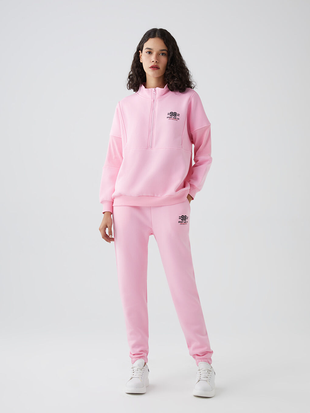 Pembe Fermuarlu Kadın Eşofman Takım-1