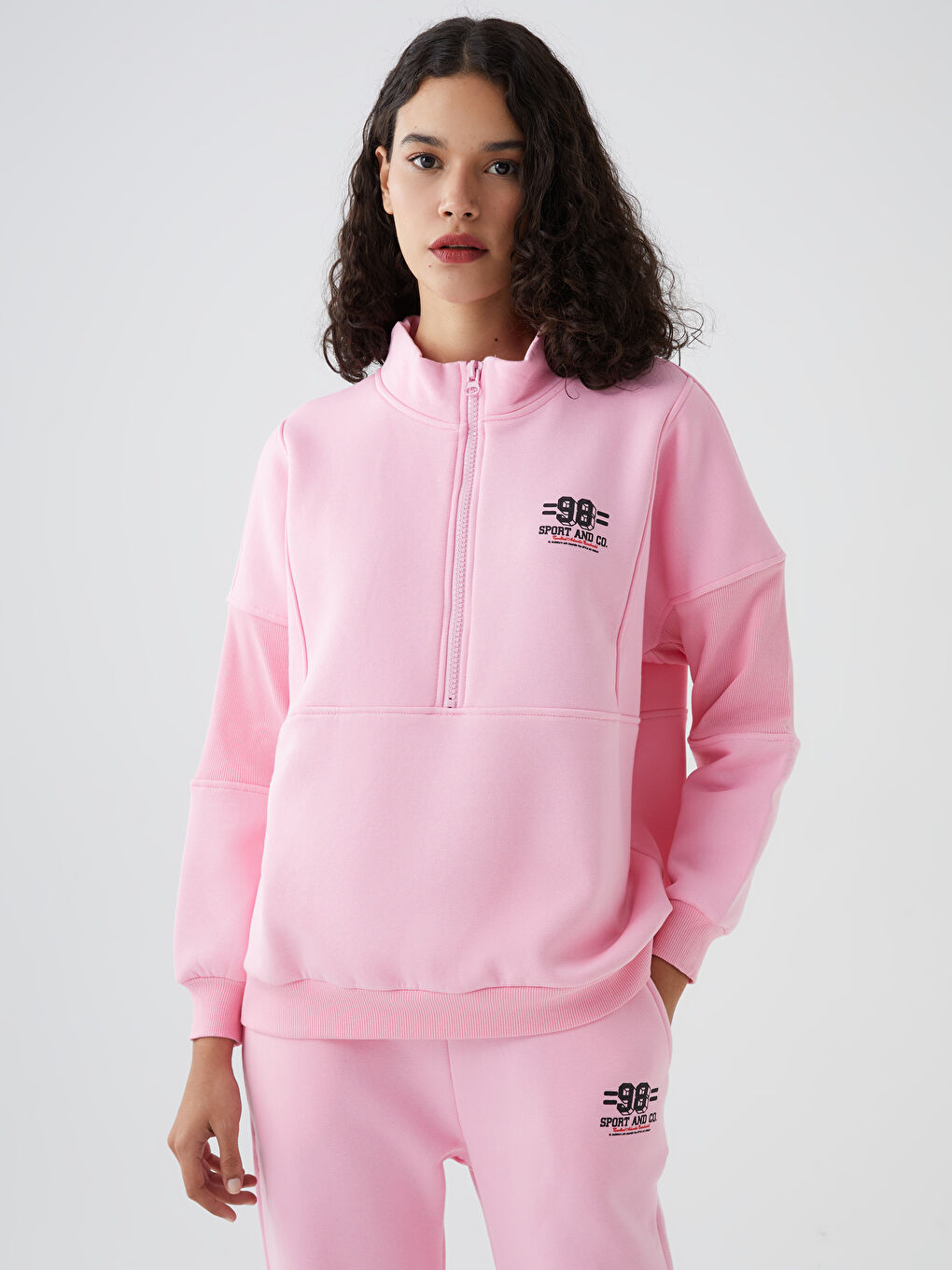 Pembe Fermuarlu Kadın Eşofman Takım-2