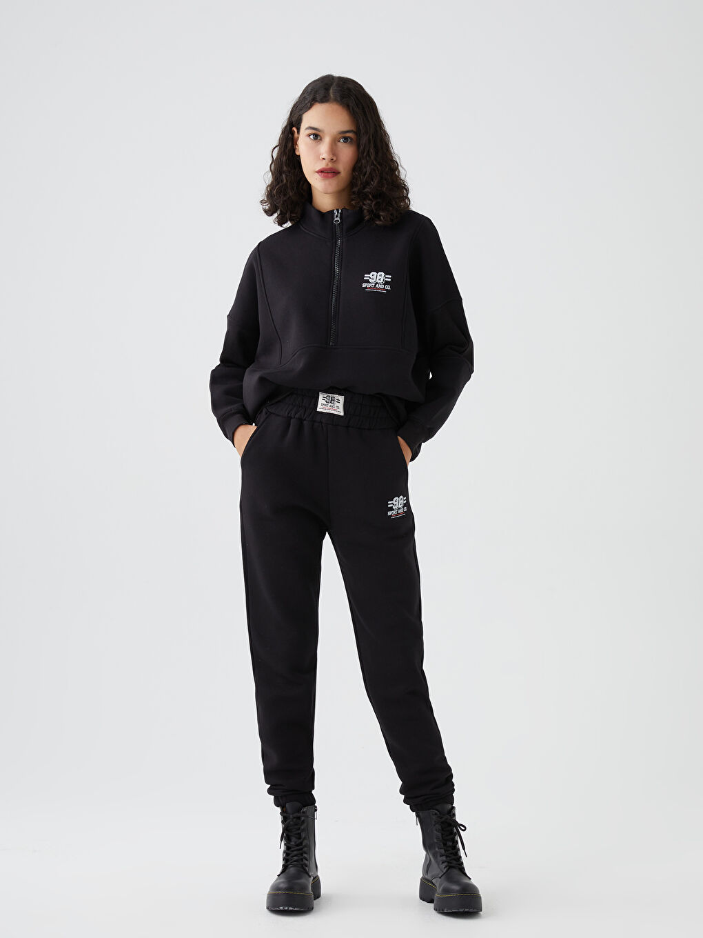 Siyah Fermuarlu Kadın Eşofman Takım-1