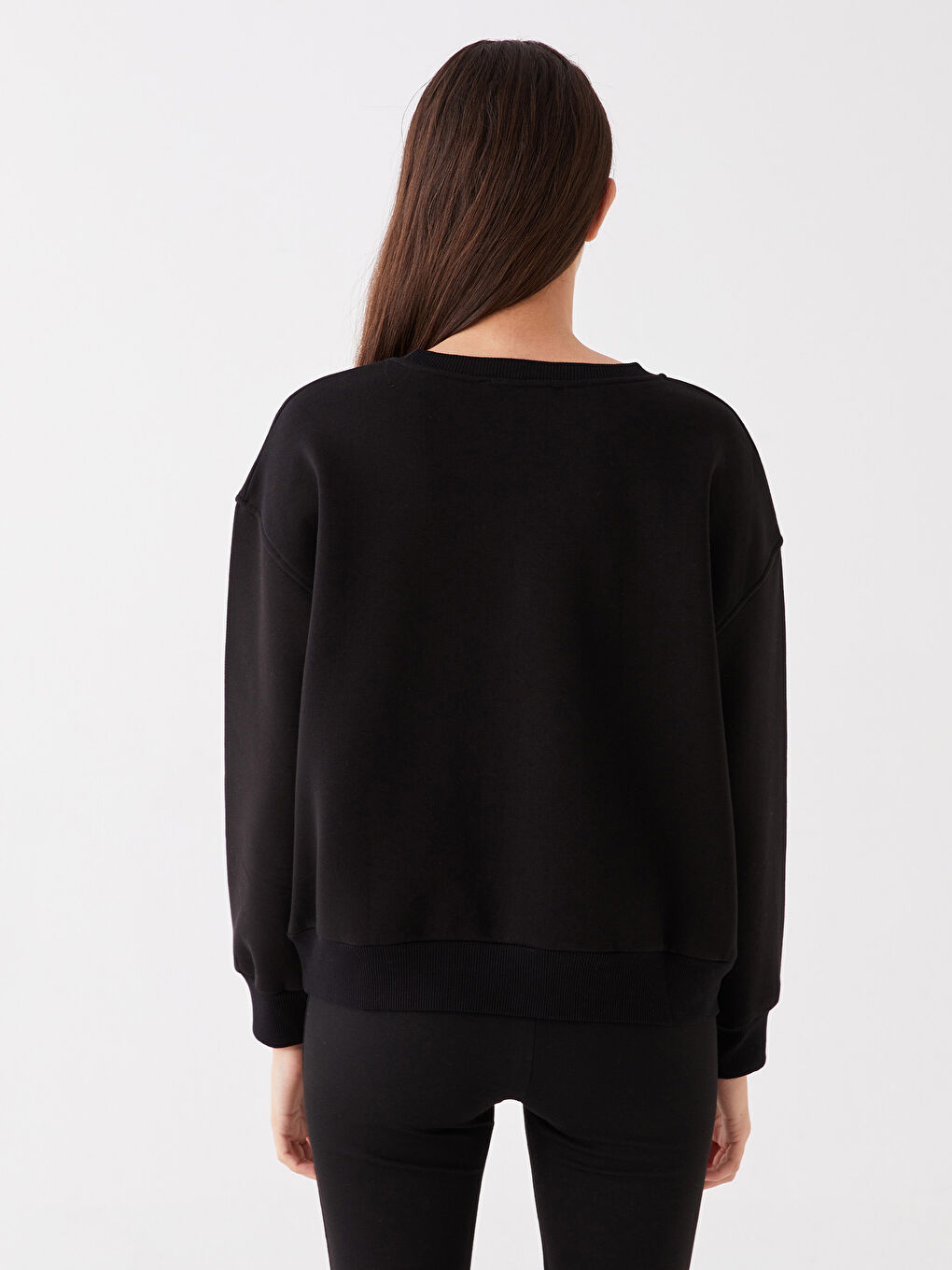 Siyah Bisiklet Yaka Kadın Sweatshirt-4