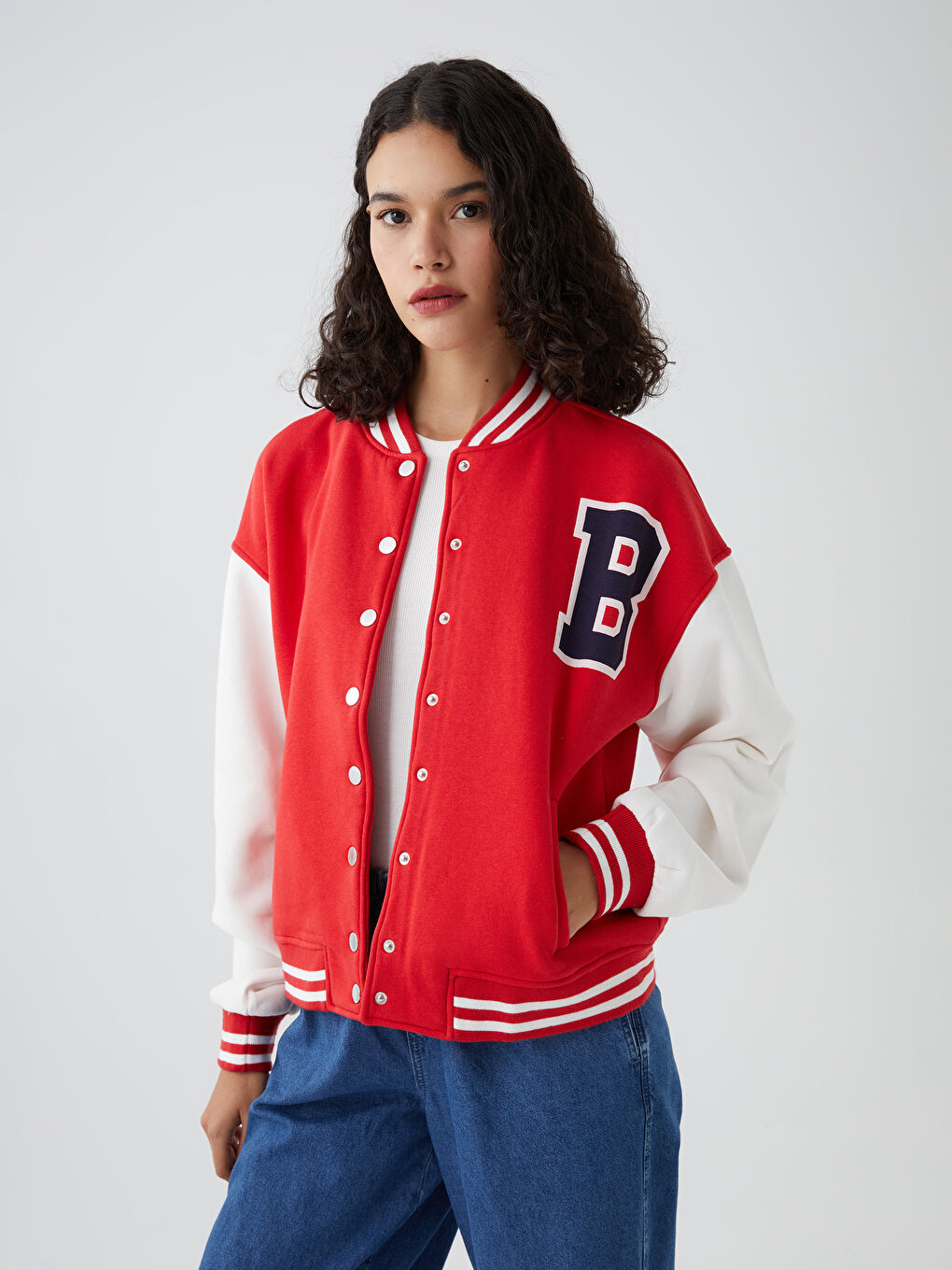 Kırmızı Baskılı Kadın Kolej Ceket