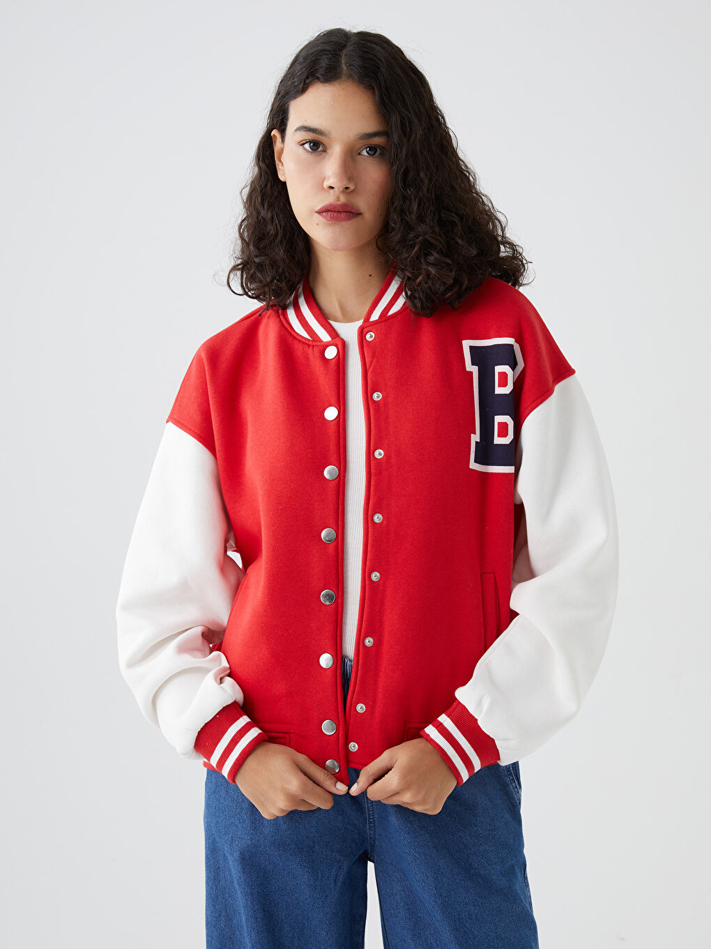 Kırmızı Baskılı Kadın Kolej Ceket-1