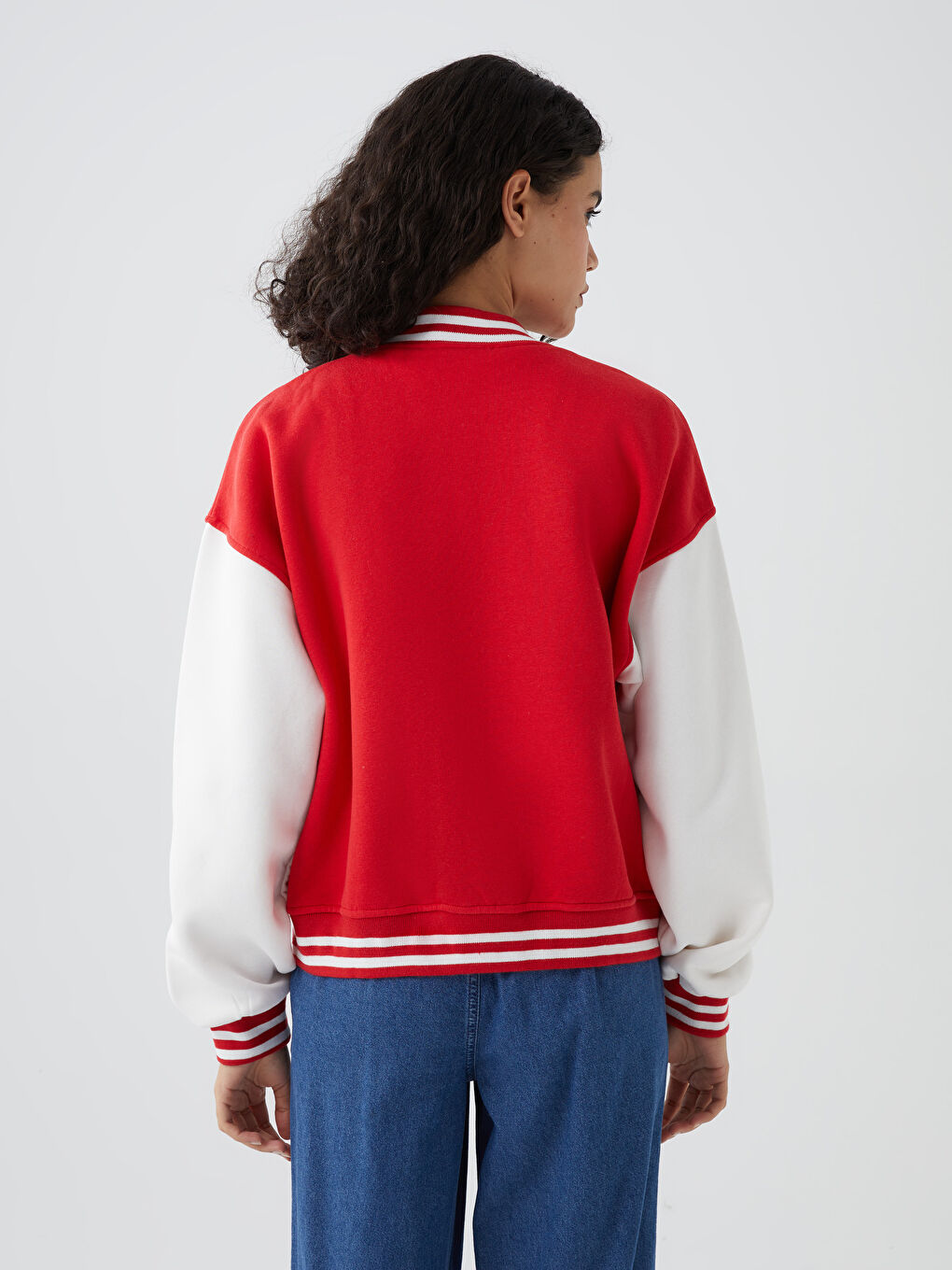 Kırmızı Baskılı Kadın Kolej Ceket-4