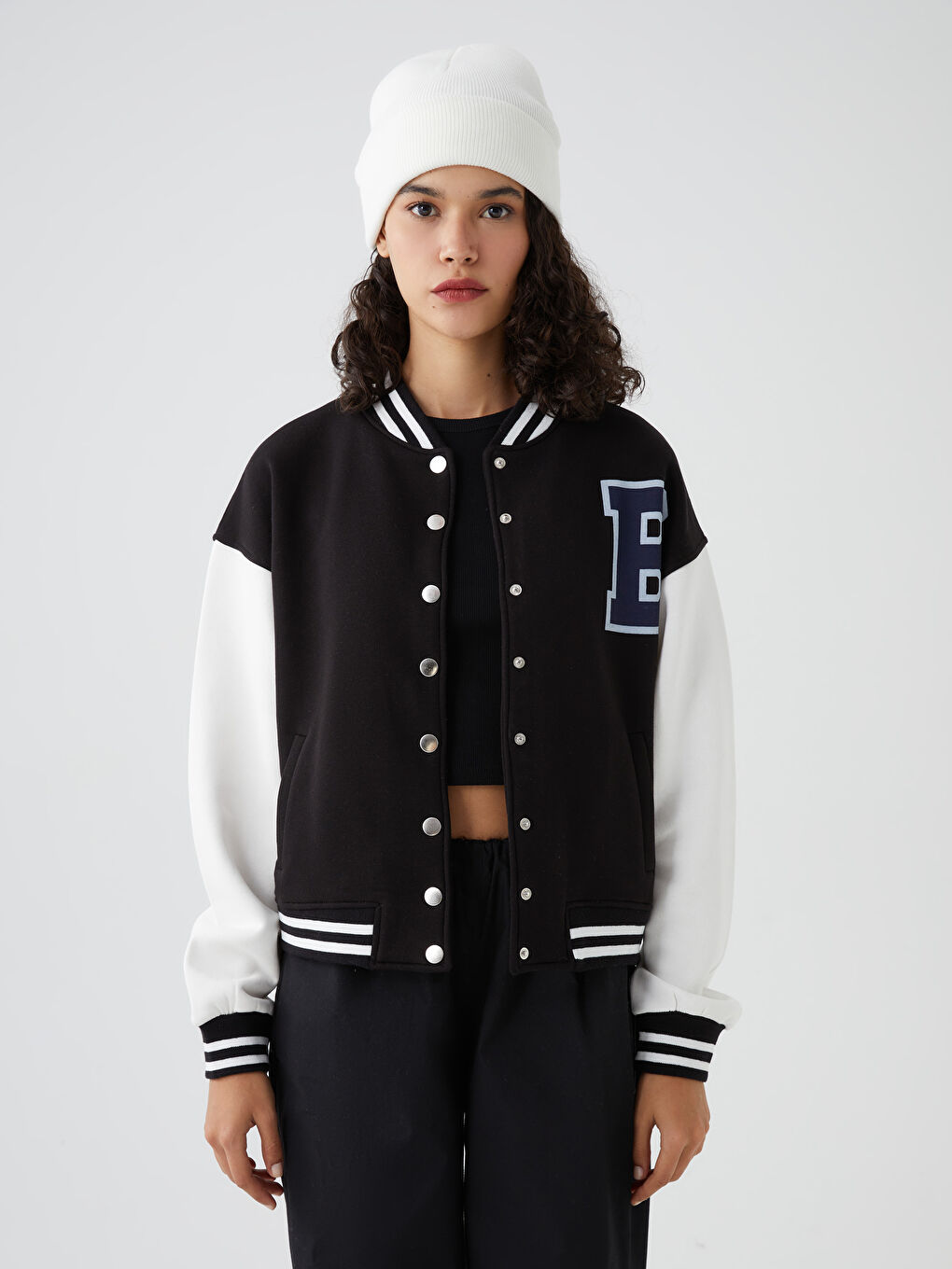 Siyah Baskılı Kadın Kolej Ceket-1