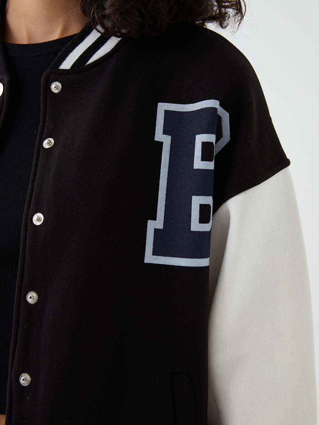 Siyah Baskılı Kadın Kolej Ceket-3