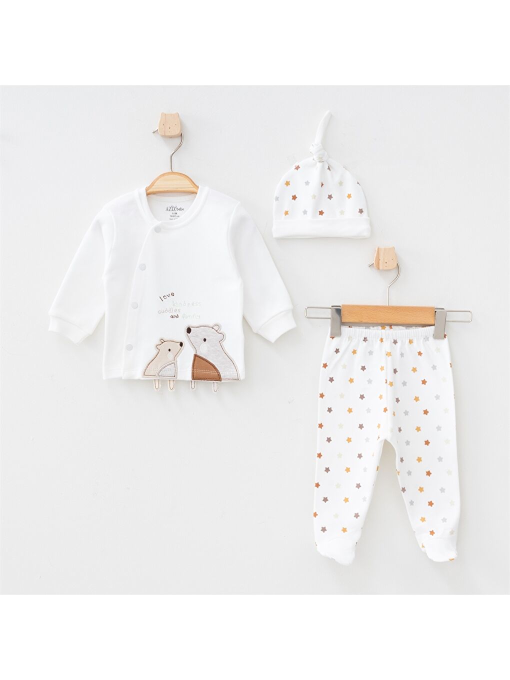 Ekru Bisiklet Yaka Uzun Kollu Kız Bebek 3'lü Takım