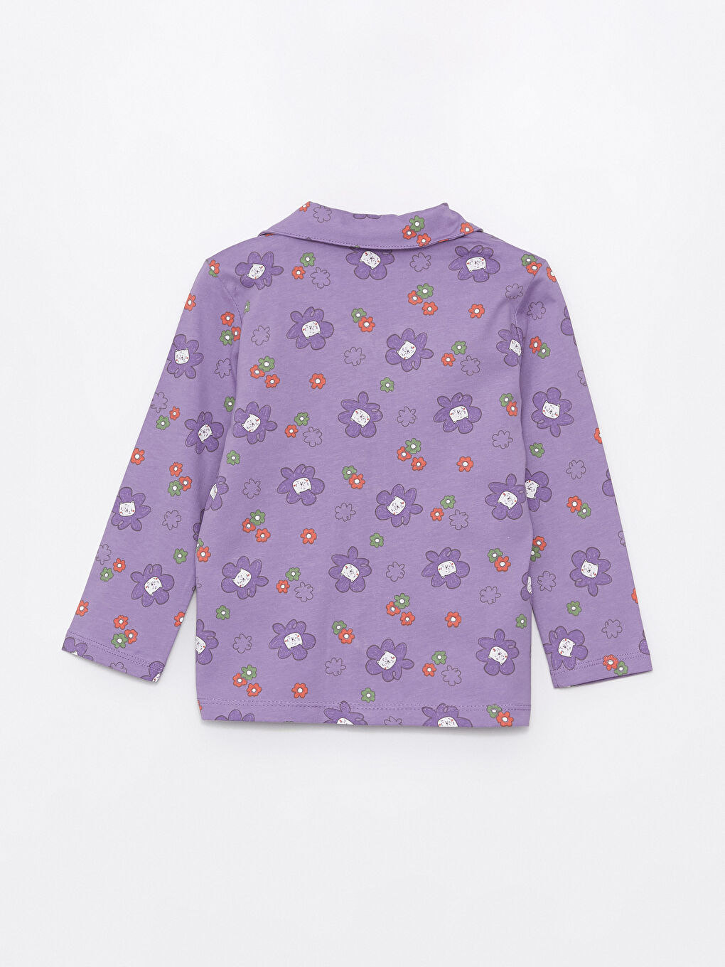 Mor Gömlek Yaka Çiçekli Kız Çocuk Pijama Üst-1