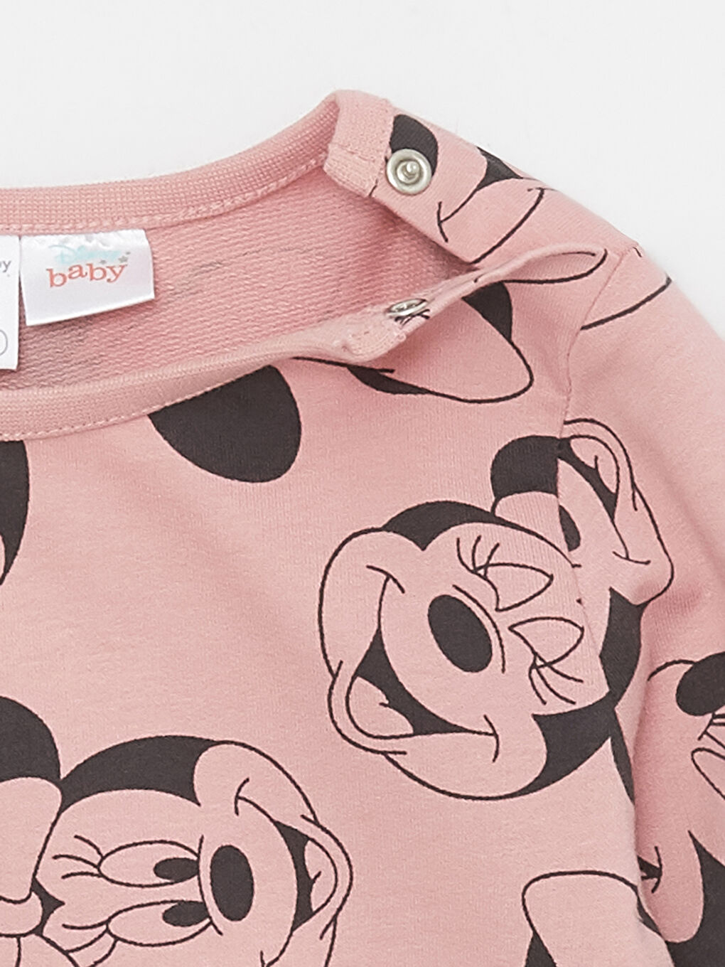 LCW baby Mat Pembe Baskılı Bisiklet Yaka Minnie Mouse Baskılı Kız Bebek Pijama Takımı - 5