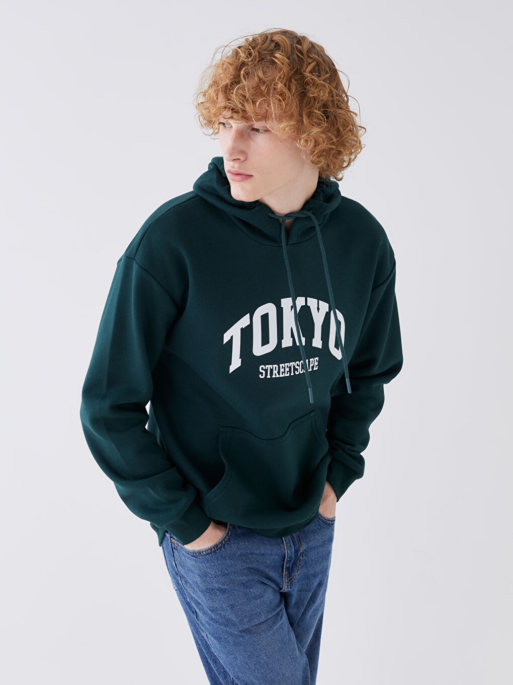 XSIDE Yeşil Uzun Kollu Baskılı Erkek Kalın Hoodie