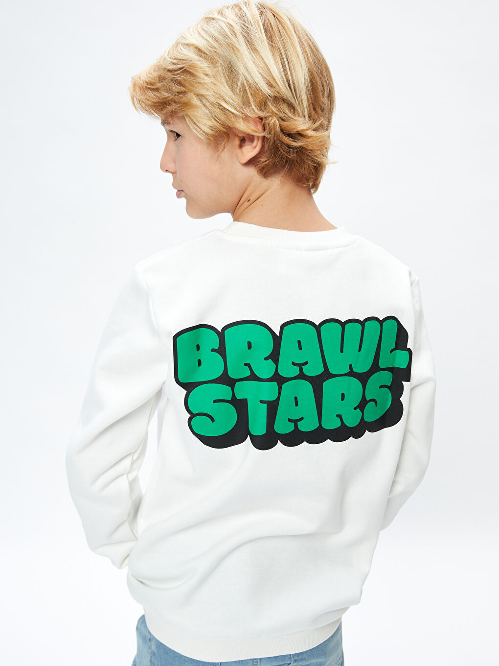 LCW Kids Ekru Bisiklet Yaka Brawl Stars Baskılı Uzun Kollu Erkek Çocuk Sweatshirt