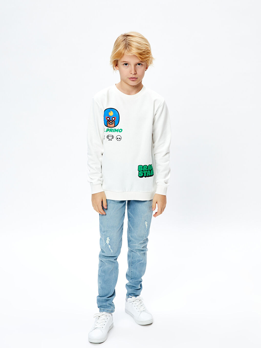 LCW Kids Ekru Bisiklet Yaka Brawl Stars Baskılı Uzun Kollu Erkek Çocuk Sweatshirt - 2