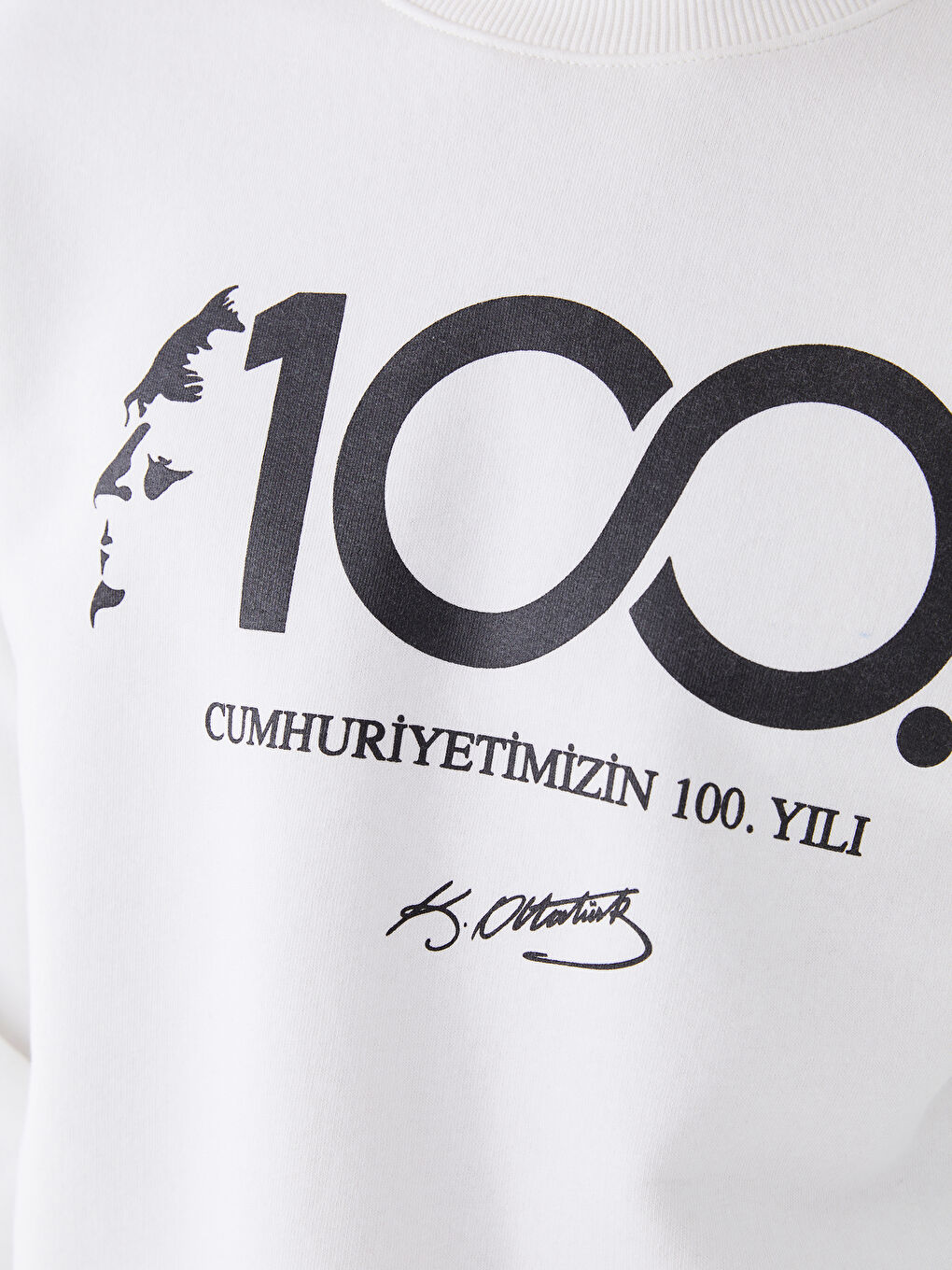 XSIDE Ekru Bisiklet Yaka Uzun Kollu 100.Yıl Atatürk Baskılı Erkek Sweatshirt - 3