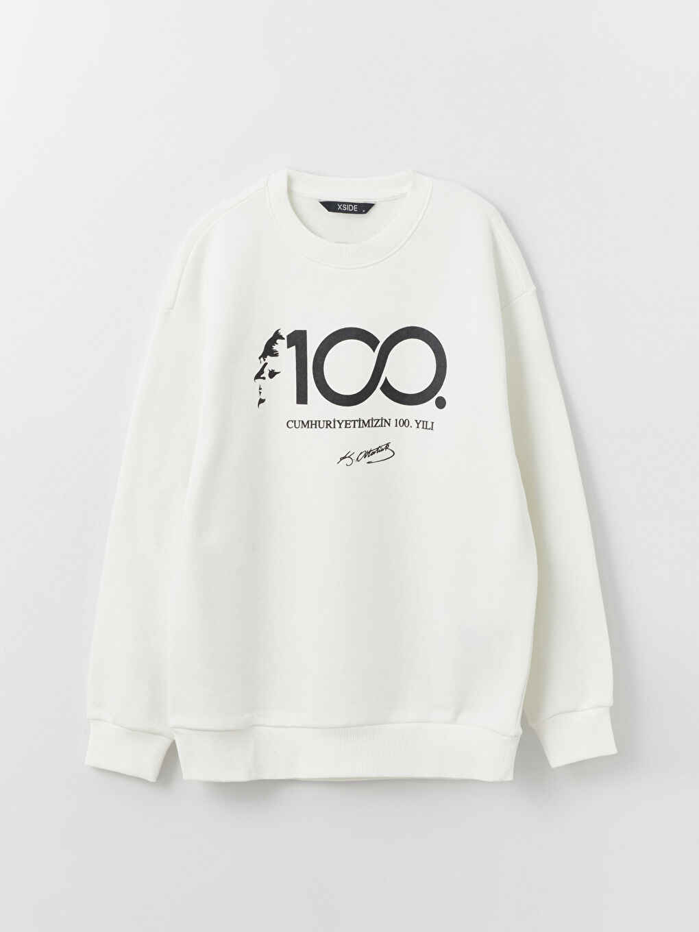 XSIDE Ekru Bisiklet Yaka Uzun Kollu 100.Yıl Atatürk Baskılı Erkek Sweatshirt - 5