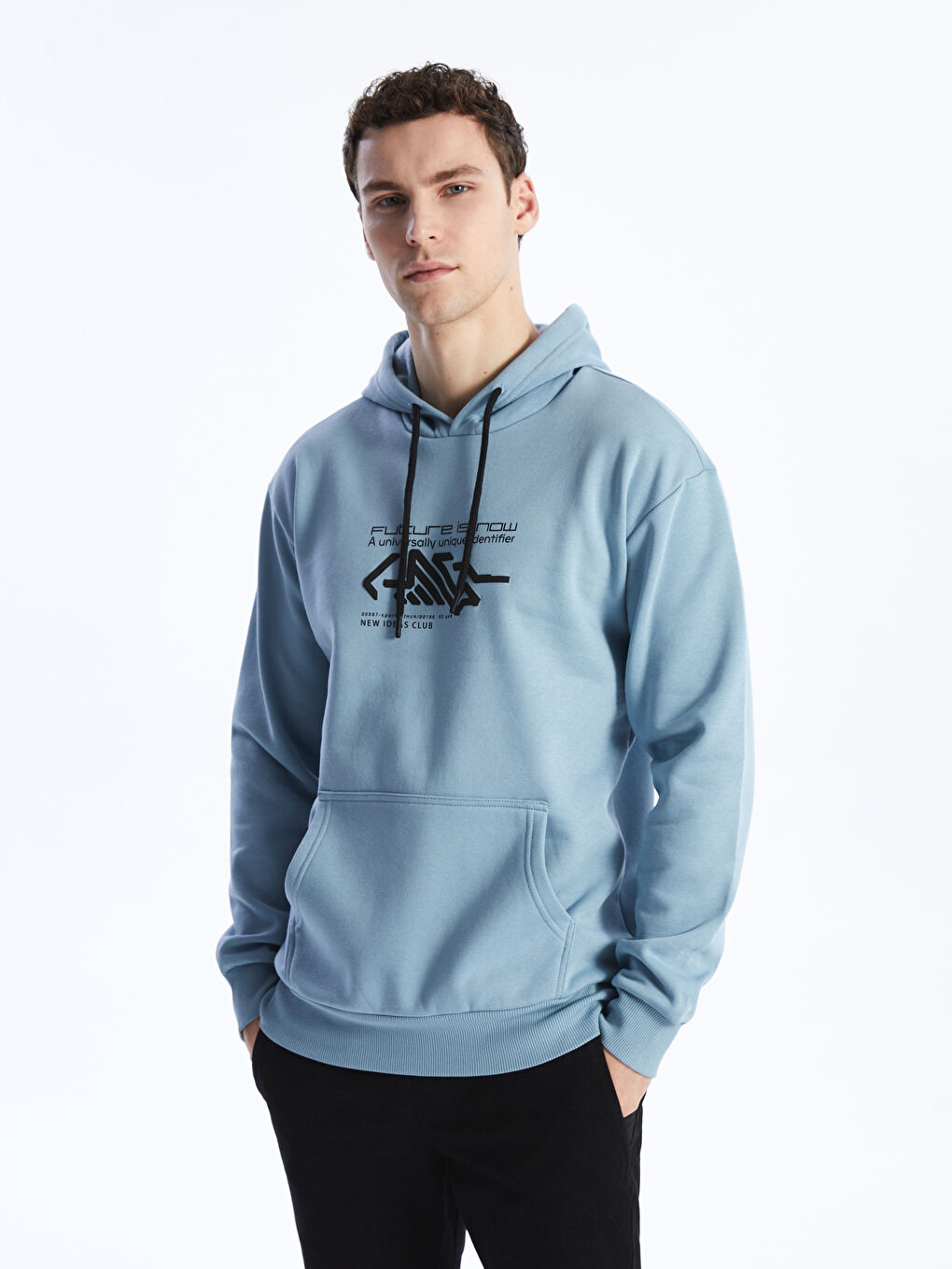 XSIDE Mat Mavi Uzun Kollu Baskılı Erkek Hoodie