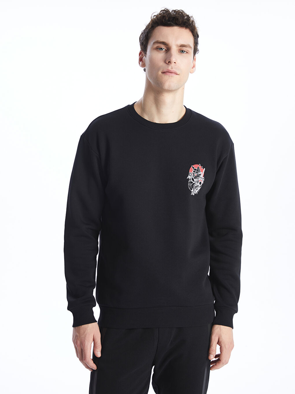 XSIDE Yeni Siyah Bisiklet Yaka Uzun Kollu Baskılı Erkek Sweatshirt - 1