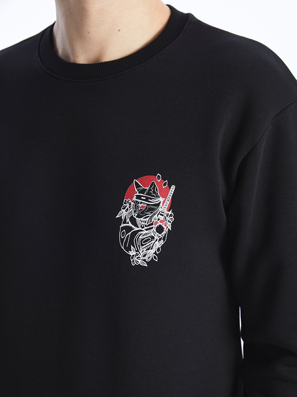 XSIDE Yeni Siyah Bisiklet Yaka Uzun Kollu Baskılı Erkek Sweatshirt - 3