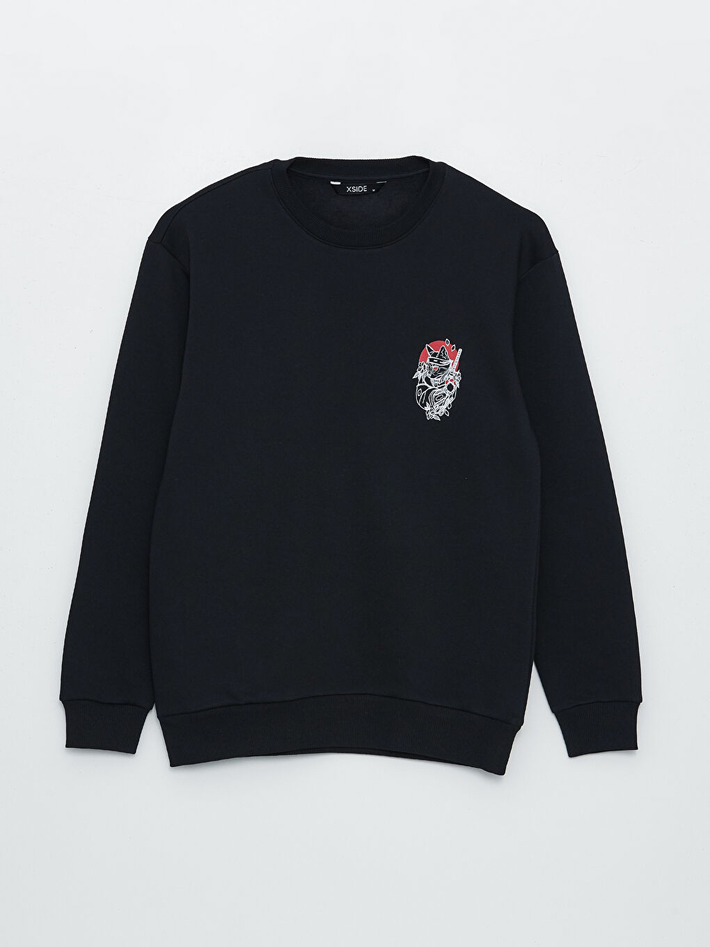 XSIDE Yeni Siyah Bisiklet Yaka Uzun Kollu Baskılı Erkek Sweatshirt - 5