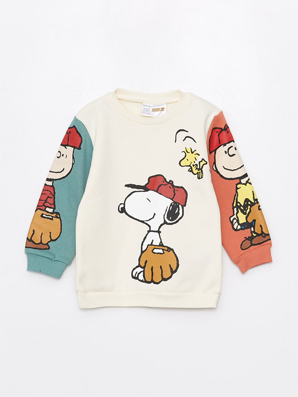 LCW baby Açık Bej Bisiklet Yaka Uzun Kollu Snoopy Baskılı Erkek Bebek Sweatshirt ve Eşofman Alt 2'li Takım - 1