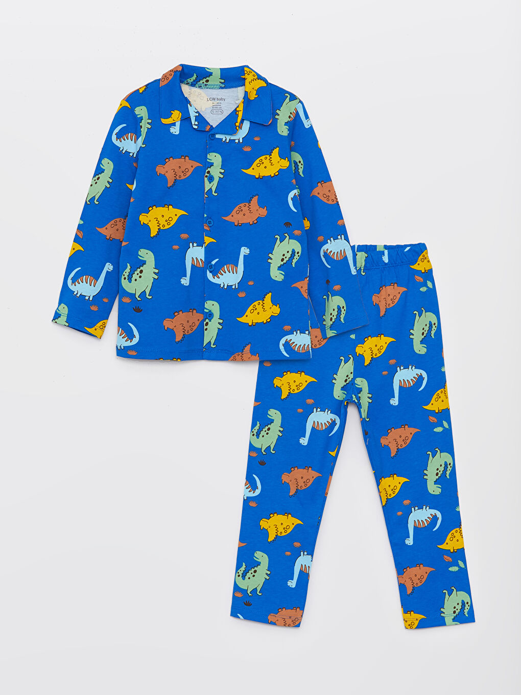 LCW baby Mavi Gömlek Yaka Uzun Kollu Desenli Erkek Bebek Pijama Takımı