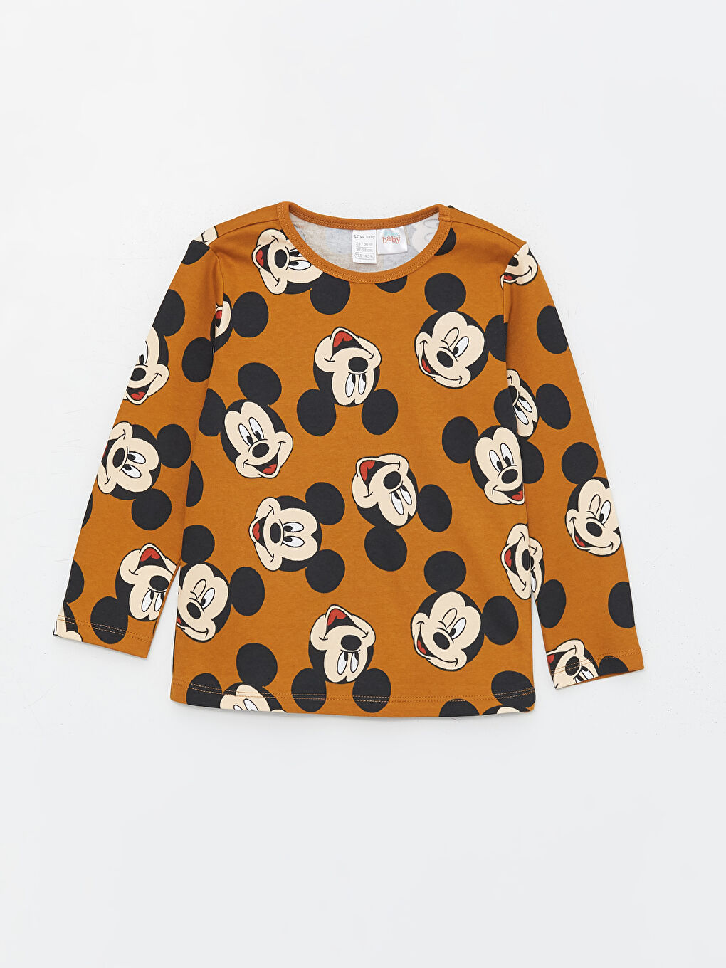 LCW baby Kahverengi Baskılı Bisiklet Yaka Mickey Mouse Baskılı Erkek Bebek Pijama Takımı - 1