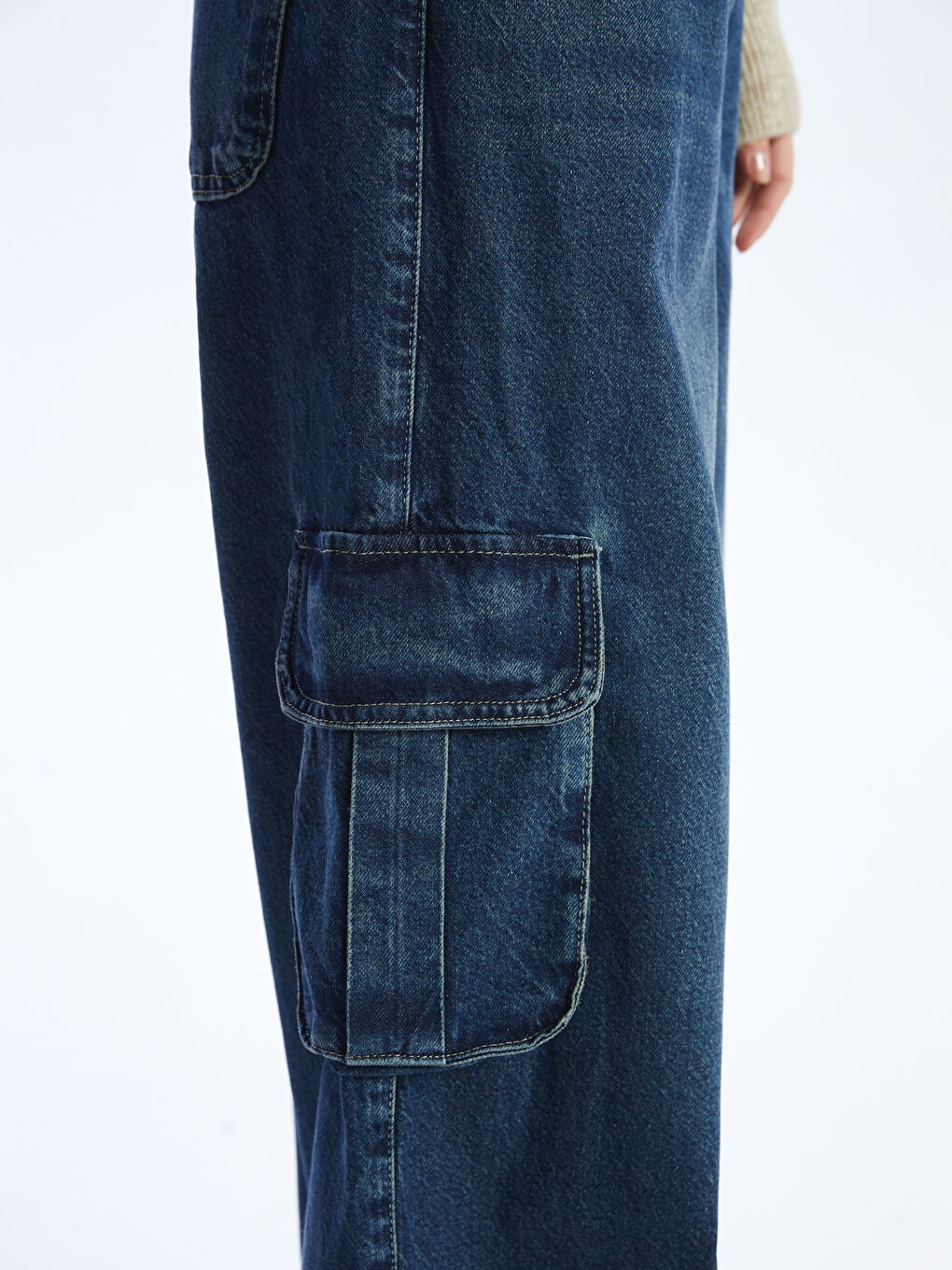 İndigo Wideleg Kadın Kargo Jean Pantolon-2