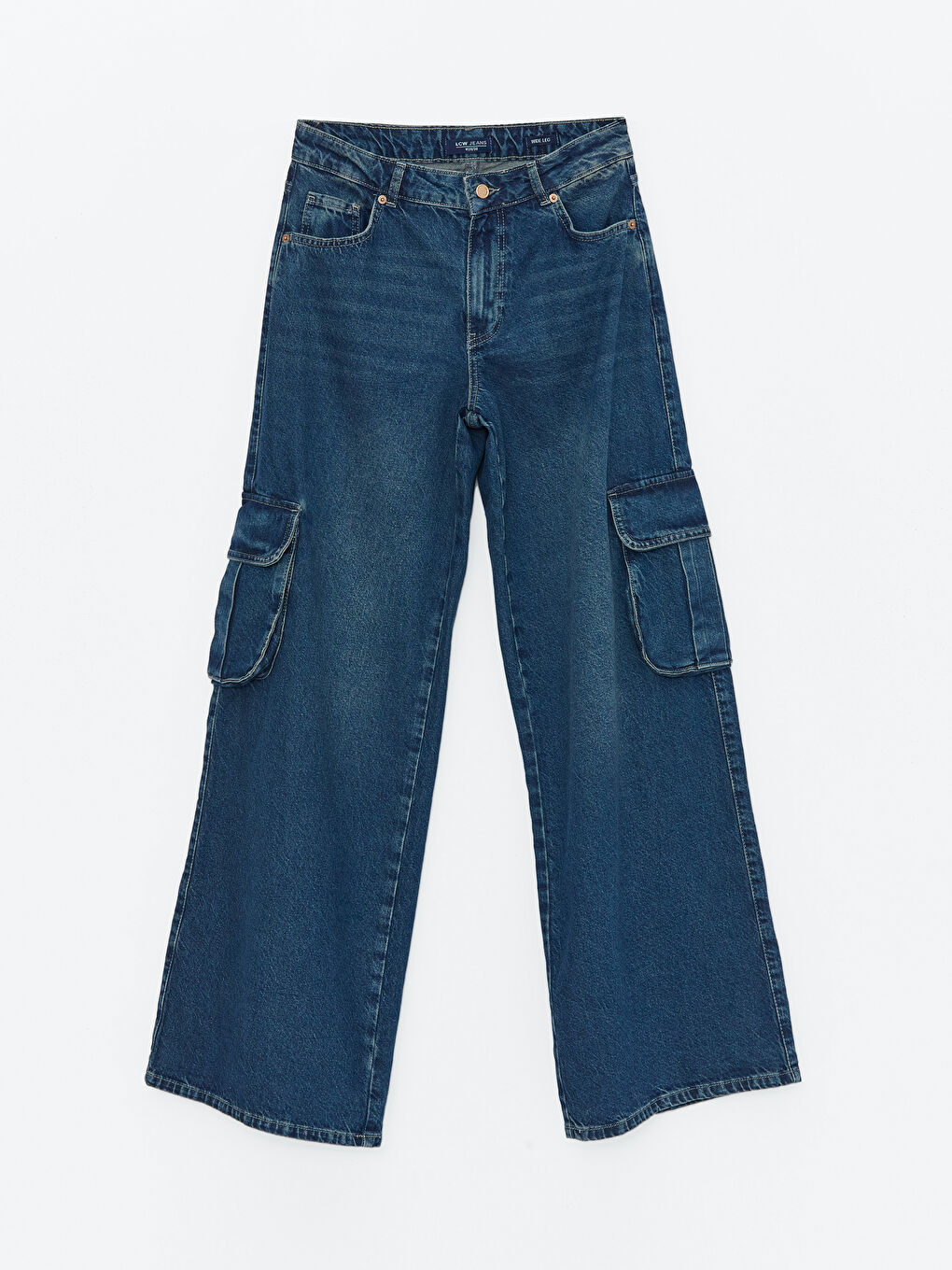 İndigo Wideleg Kadın Kargo Jean Pantolon-5