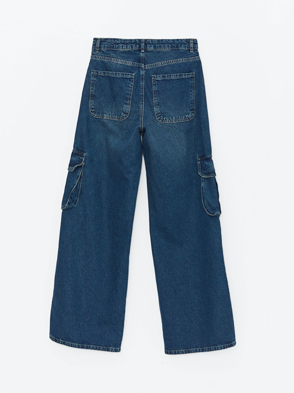 İndigo Wideleg Kadın Kargo Jean Pantolon-6