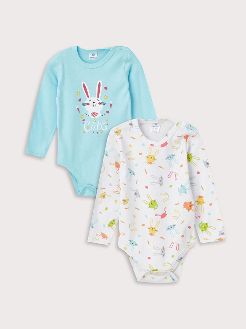 Mavi Bisiklet Yaka Baskılı Kız Bebek Çıtçıtlı Bodysuit 2'li