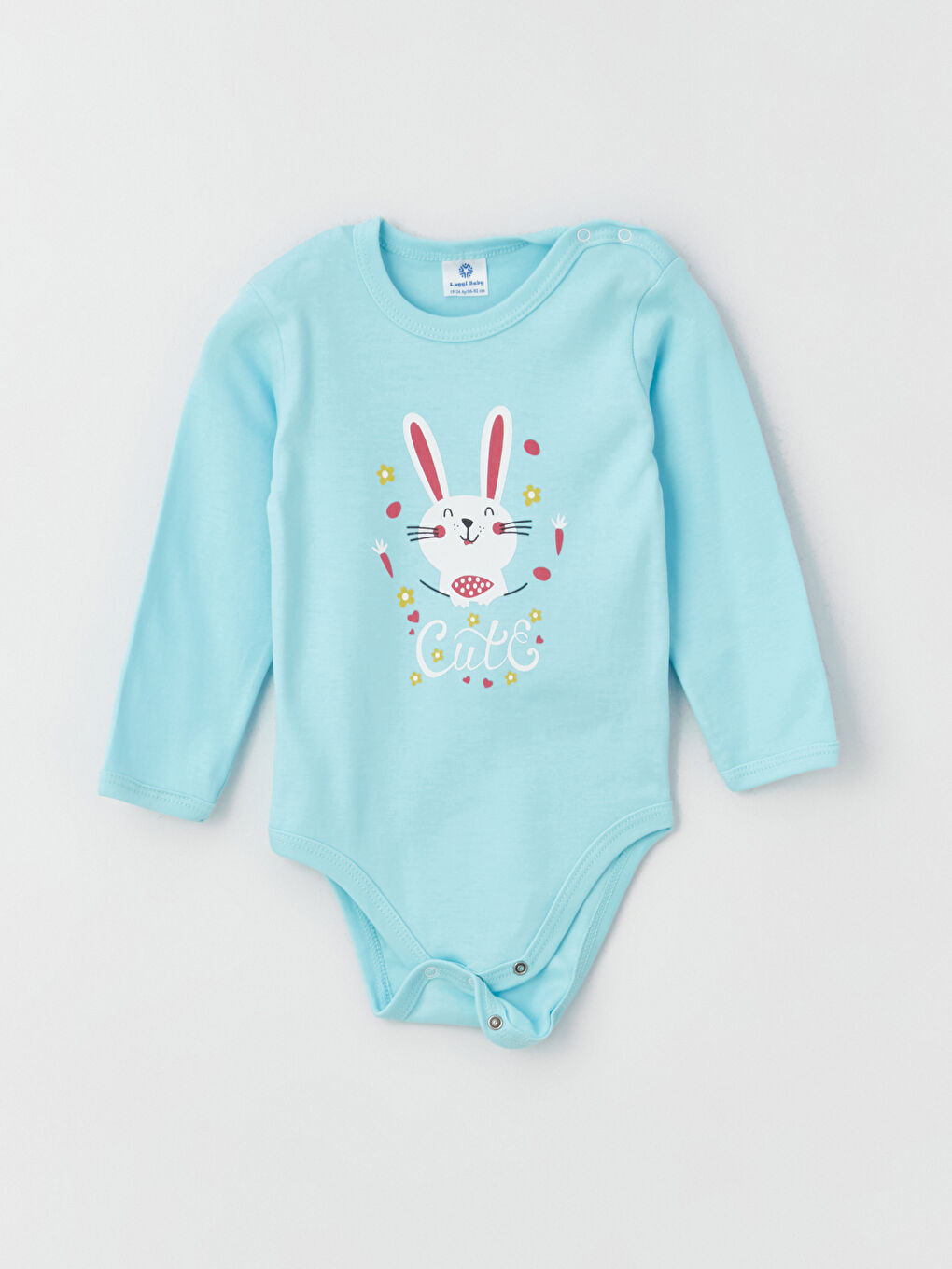 Mavi Bisiklet Yaka Baskılı Kız Bebek Çıtçıtlı Bodysuit 2'li-4