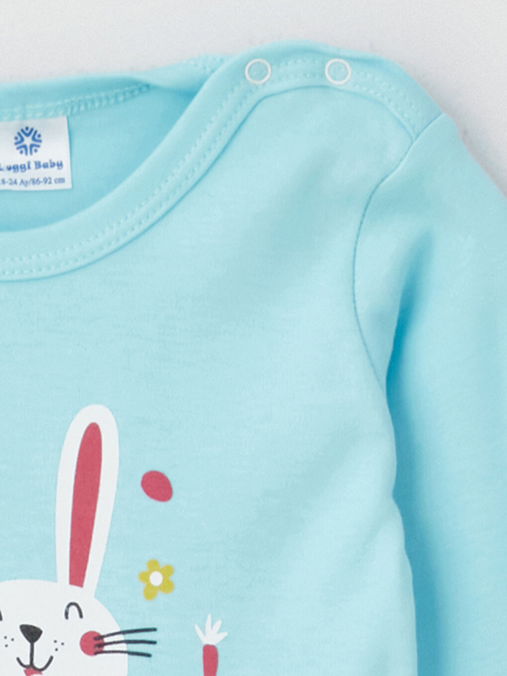 Mavi Bisiklet Yaka Baskılı Kız Bebek Çıtçıtlı Bodysuit 2'li-5