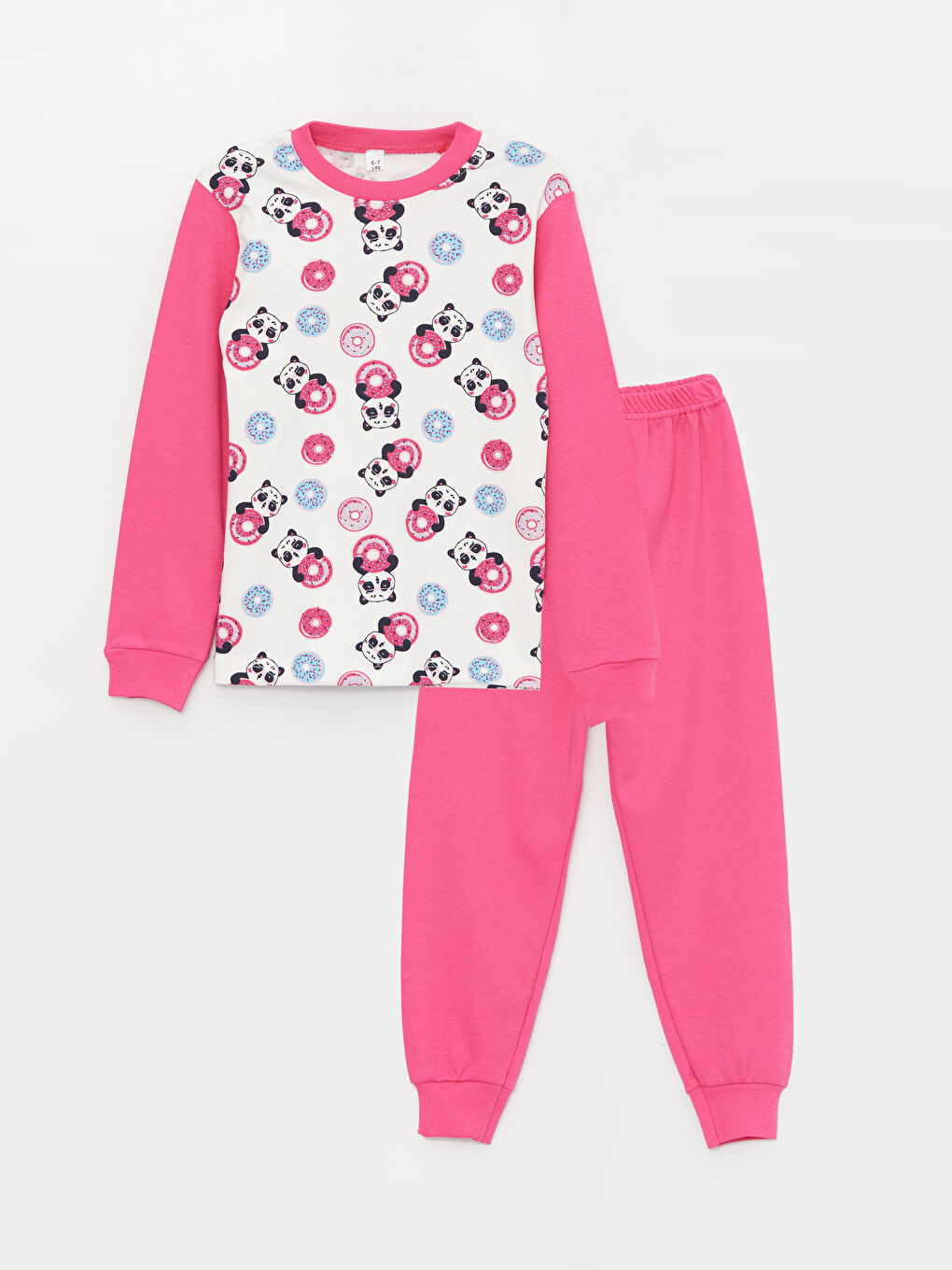 Güneş Kids Fuşya Bisiklet Yaka Uzun Kollu Kız Çocuk Pijama Takımı