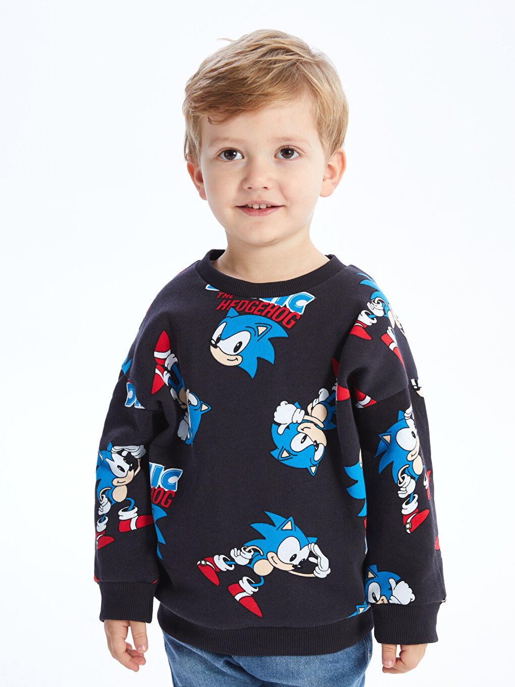 LCW baby Antrasit Baskılı Bisiklet Yaka Uzun Kollu Sonic The Hedgehoc Baskılı Erkek Bebek Sweatshirt - 2