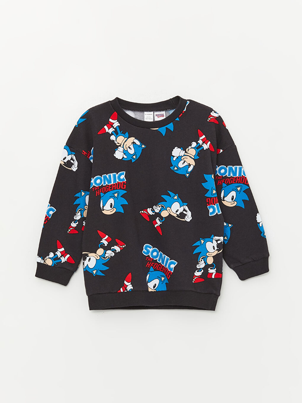 LCW baby Antrasit Baskılı Bisiklet Yaka Uzun Kollu Sonic The Hedgehoc Baskılı Erkek Bebek Sweatshirt - 3