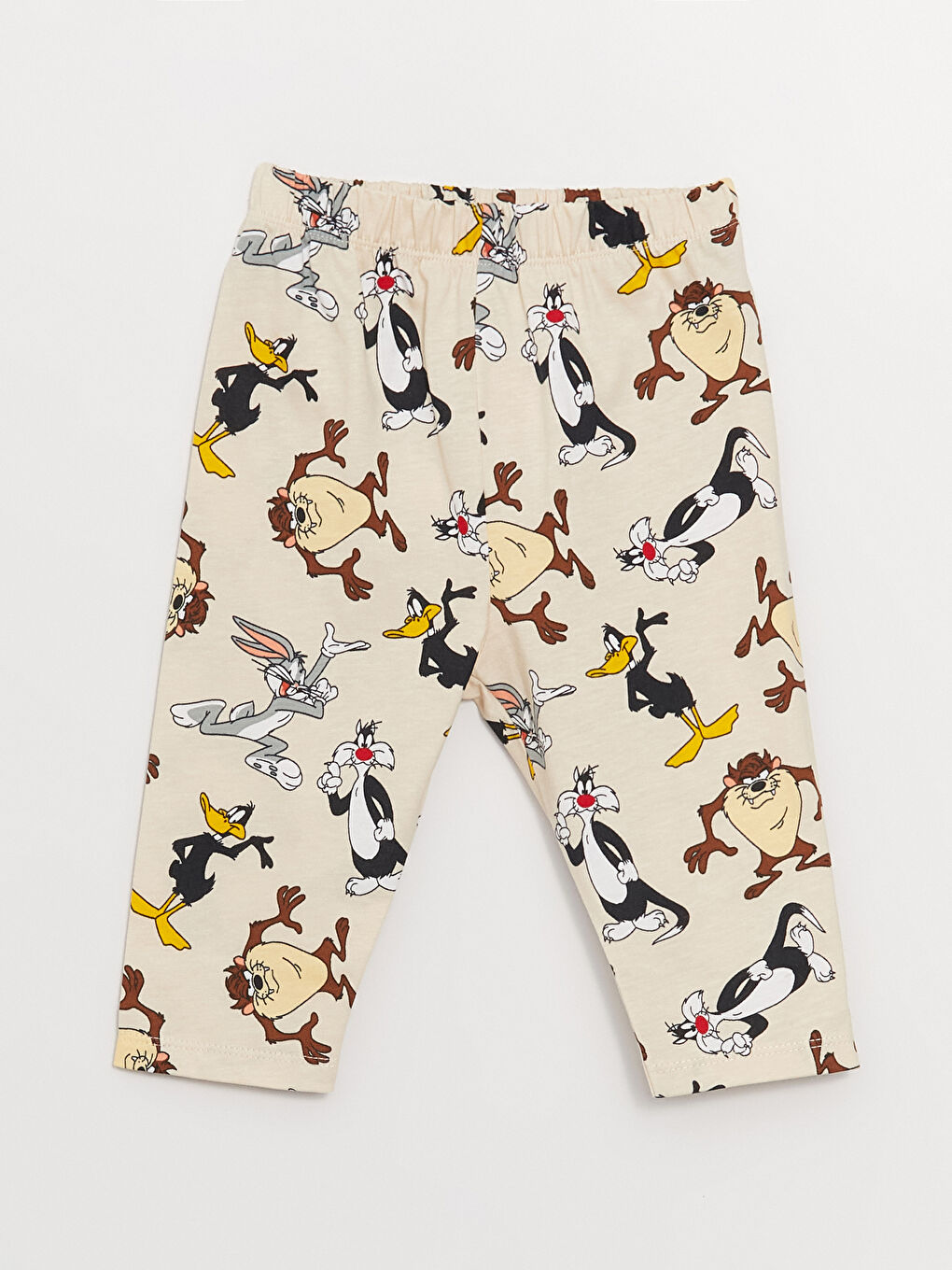 Ekru Beli Lastikli Looney Tunes Baskılı Erkek Bebek Pijama Alt