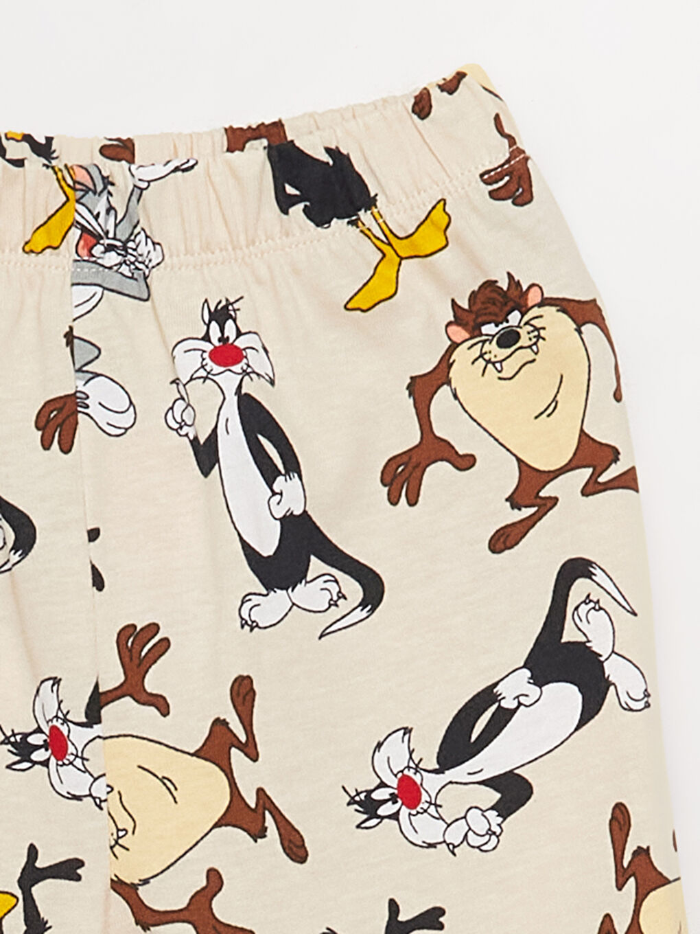 Ekru Beli Lastikli Looney Tunes Baskılı Erkek Bebek Pijama Alt-1
