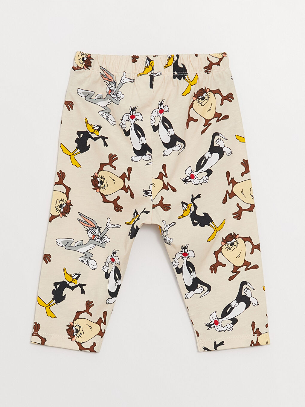 Ekru Beli Lastikli Looney Tunes Baskılı Erkek Bebek Pijama Alt-2
