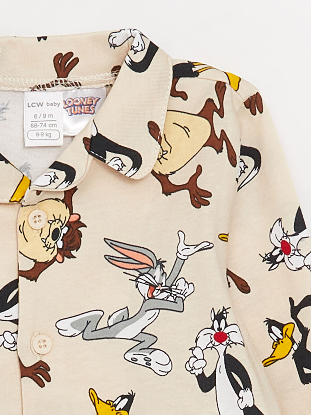 LCW baby Ekru Baskılı Gömlek Yaka Bugs Bunny Baskılı Uzun Kollu Erkek Bebek Pijama Takımı - 2