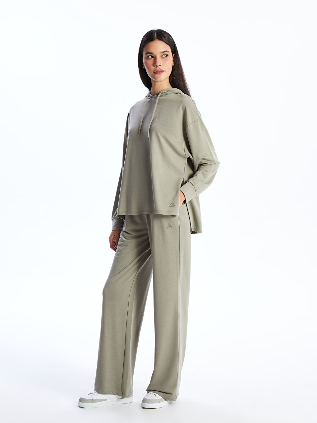 Yeşil Kadın Beli Lastikli Düz Eşofman Altı