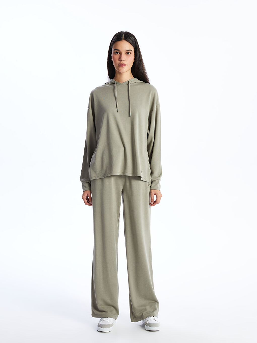 Yeşil Kadın Beli Lastikli Düz Eşofman Altı-1