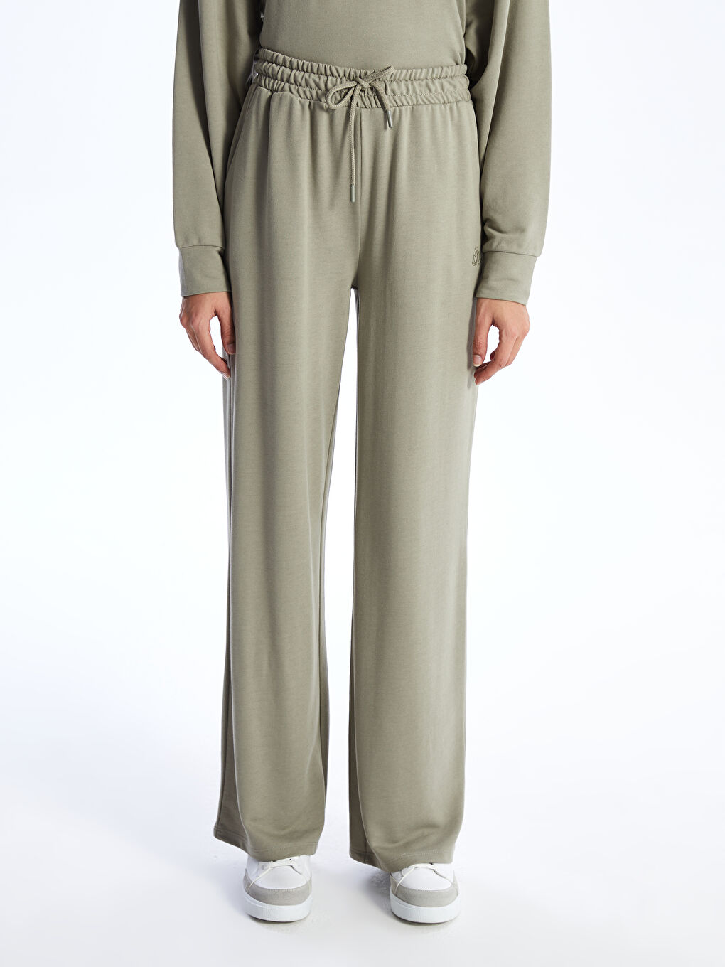 Yeşil Kadın Beli Lastikli Düz Eşofman Altı-2