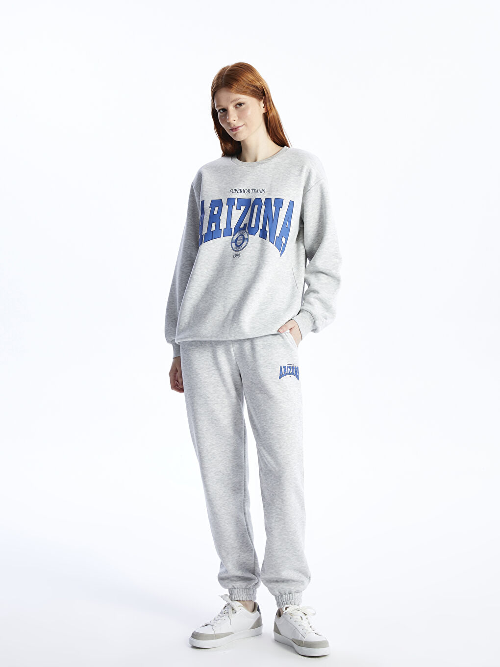 Gri Beli Lastikli Baskılı Kadın Jogger Spor Eşofman Altı