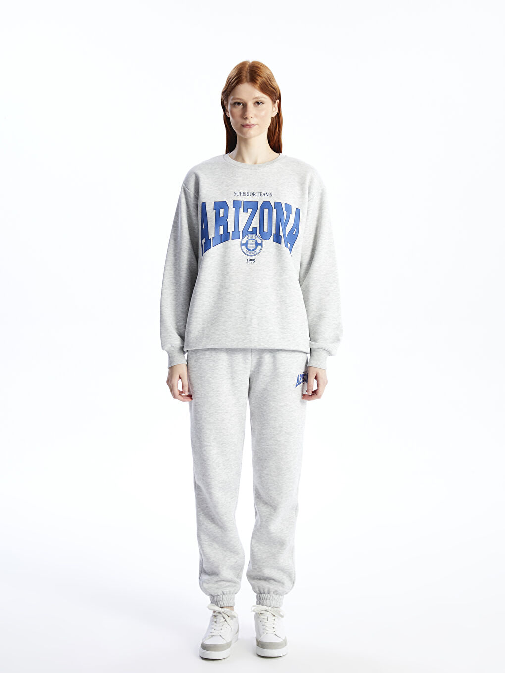 Gri Beli Lastikli Baskılı Kadın Jogger Spor Eşofman Altı-1