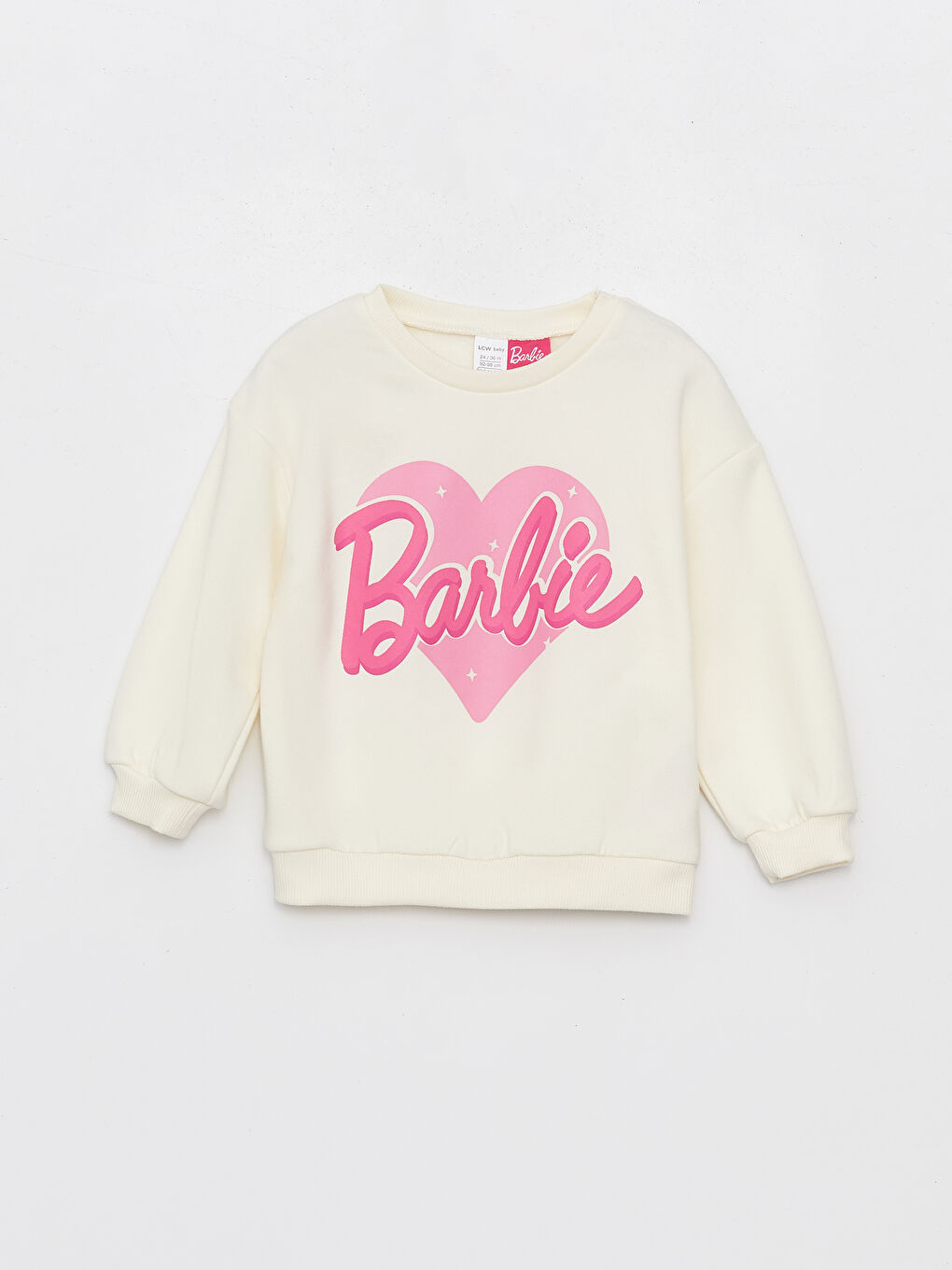 Ekru Bisiklet Yaka Uzun Kollu Barbie Baskılı Kız Bebek Sweatshirt ve Eşofman Alt 2'li Takım-1