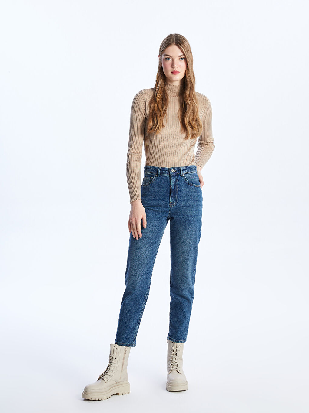 İndigo Mom Fit Kadın Jean Pantolon