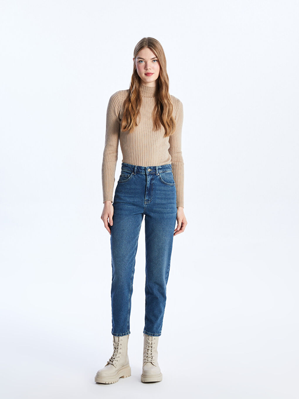 İndigo Mom Fit Kadın Jean Pantolon-1