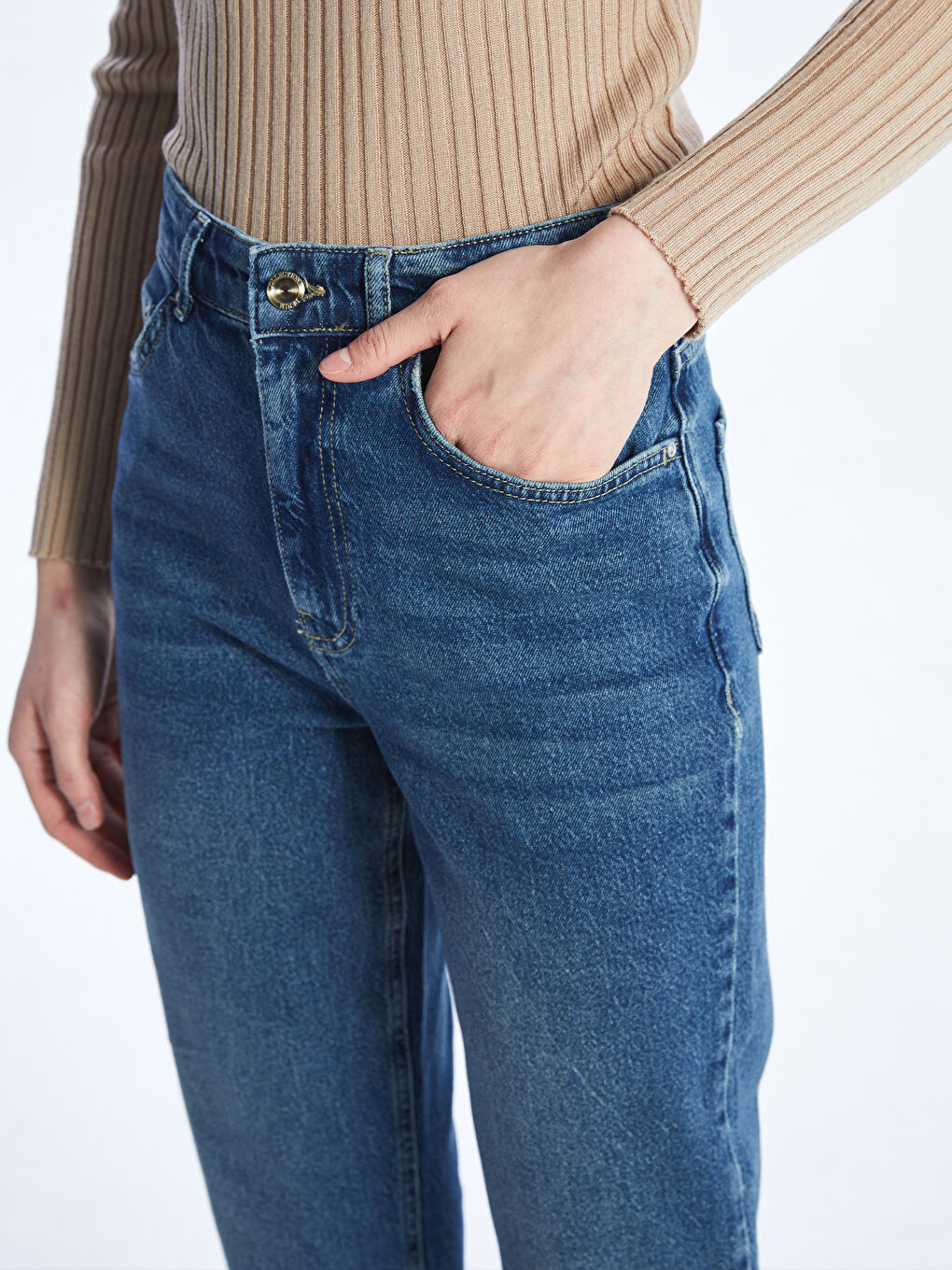 İndigo Mom Fit Kadın Jean Pantolon-2